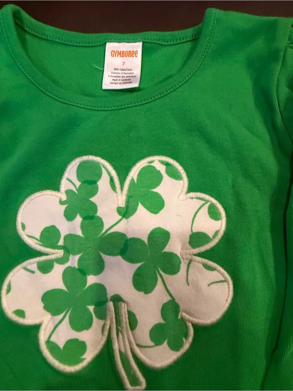 Gymboree Bright Green Long-Sleeve Tee with White Shamrock Graphic